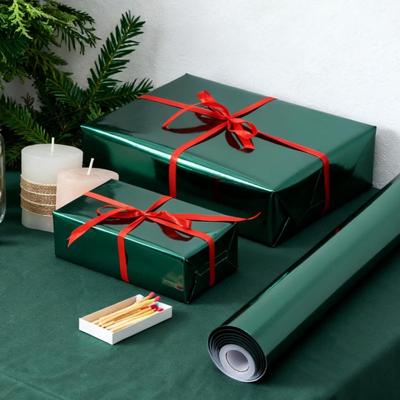 Donyang Dark Green Metallic Wrapping Paper, 17inch x 33ft Solid Color Lustre Paper, Green Craft Gift Wrapping Paper Roll with Grid Cutting Lines for Christmas, Birthday, Wedding, Valentine's Day, Baby Shower - Image 2